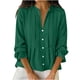 thumbnail image 1 of Tops de Manga Larga de las Mujeres de Color Sólido Casual con Detalle Del Botón Plisado, Blusa de Lino con Cuello en V para el Otoño Diario, 1 of 9