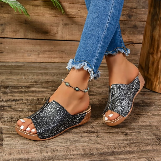 WILLBEST Sandalias De Cuña Con Plataforma Para Mujer, Sandalias De Cuña Transpirables Con Hebilla Trenzada Versátiles A La Moda