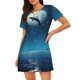 thumbnail image 1 of Easygdp Night Sky Moon Dolphin Camisón de manga corta para mujer, informal, estampado, 1 of 6