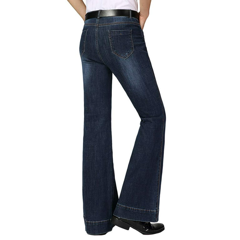 HAORUN Men Bell Bottom Jeans Slim Fit Flared Denim Pants 60s 70s Vintage  Trousers 