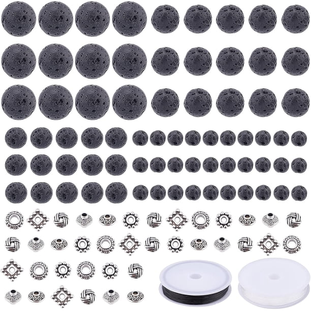 780 cuentas redondas de lava natural, cuentas espaciadoras de aleación de estilo tibetano e hilo elástico para hacer pulseras elásticas de cuentas DIY.