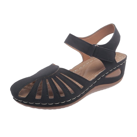 Women's Closed Toe Wedge Sandals, Adjustable Ankle Strap Platform Heels, Comfortable Casual Shoes for Walking, Daily Wear Black 36