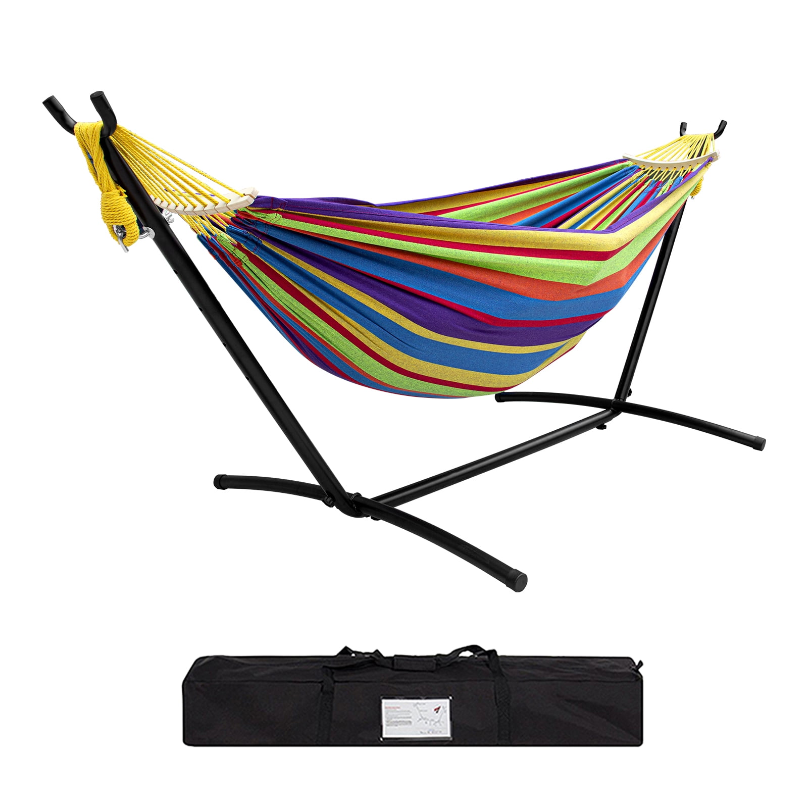SZHLUX Double Hammock with Stand Included 450lb Capacity Steel Stand, Premium Carry Bag Included and Two Anti Roll Balance Beam,Rainbow
