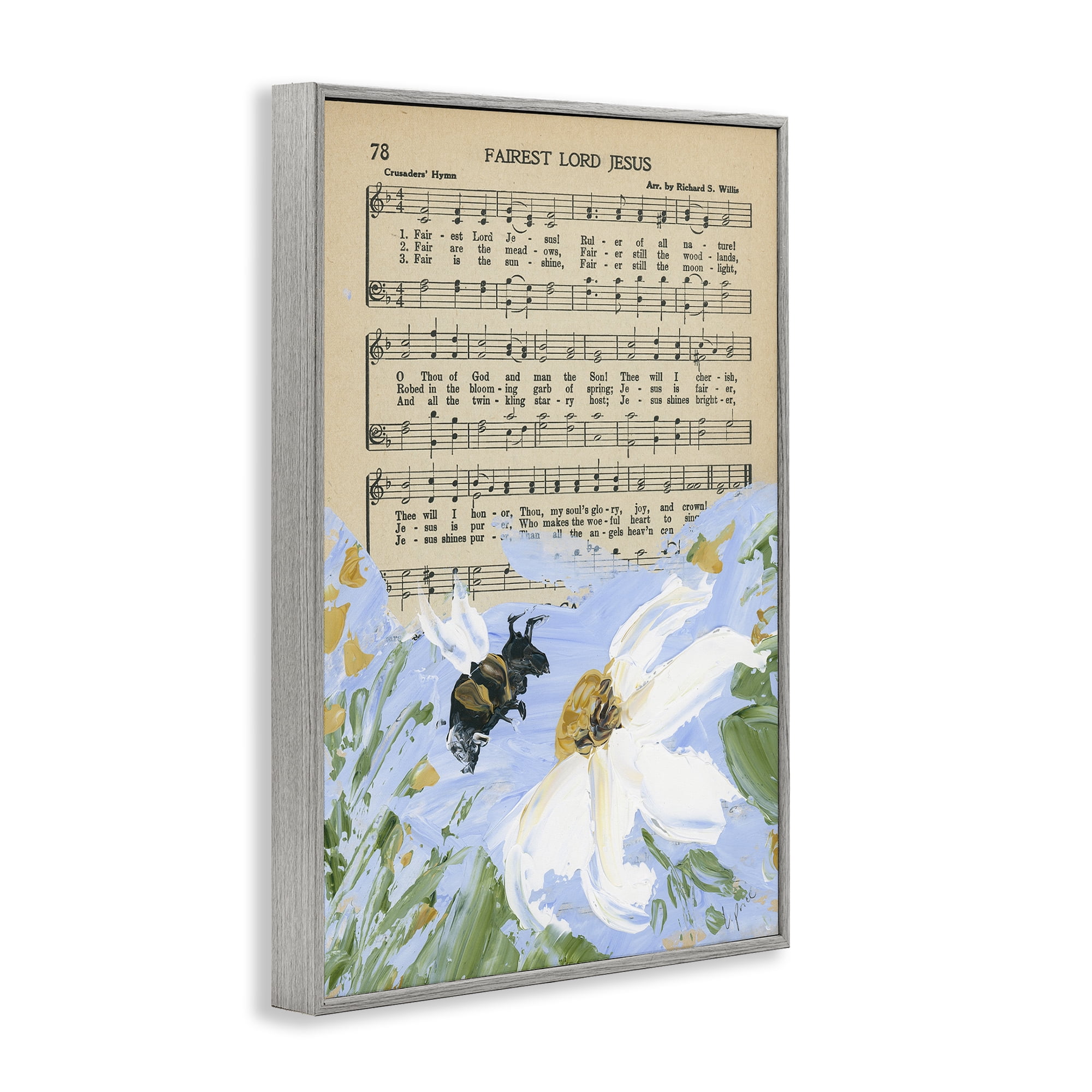 Stupell Industries Floral Music Hymn Religious Painting Gray Framed Art Print Wall Art, 12 x 18