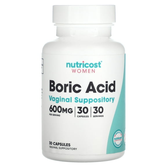 Nutricost Boric Acid 600mg, 30 Capsules - Vaginal Suppository - Supplement