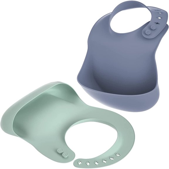 Set of 2 Silicone Bibs for Babies,Adjustable Curved Neckline Design Feeding Fit for Toddlers Waterproof