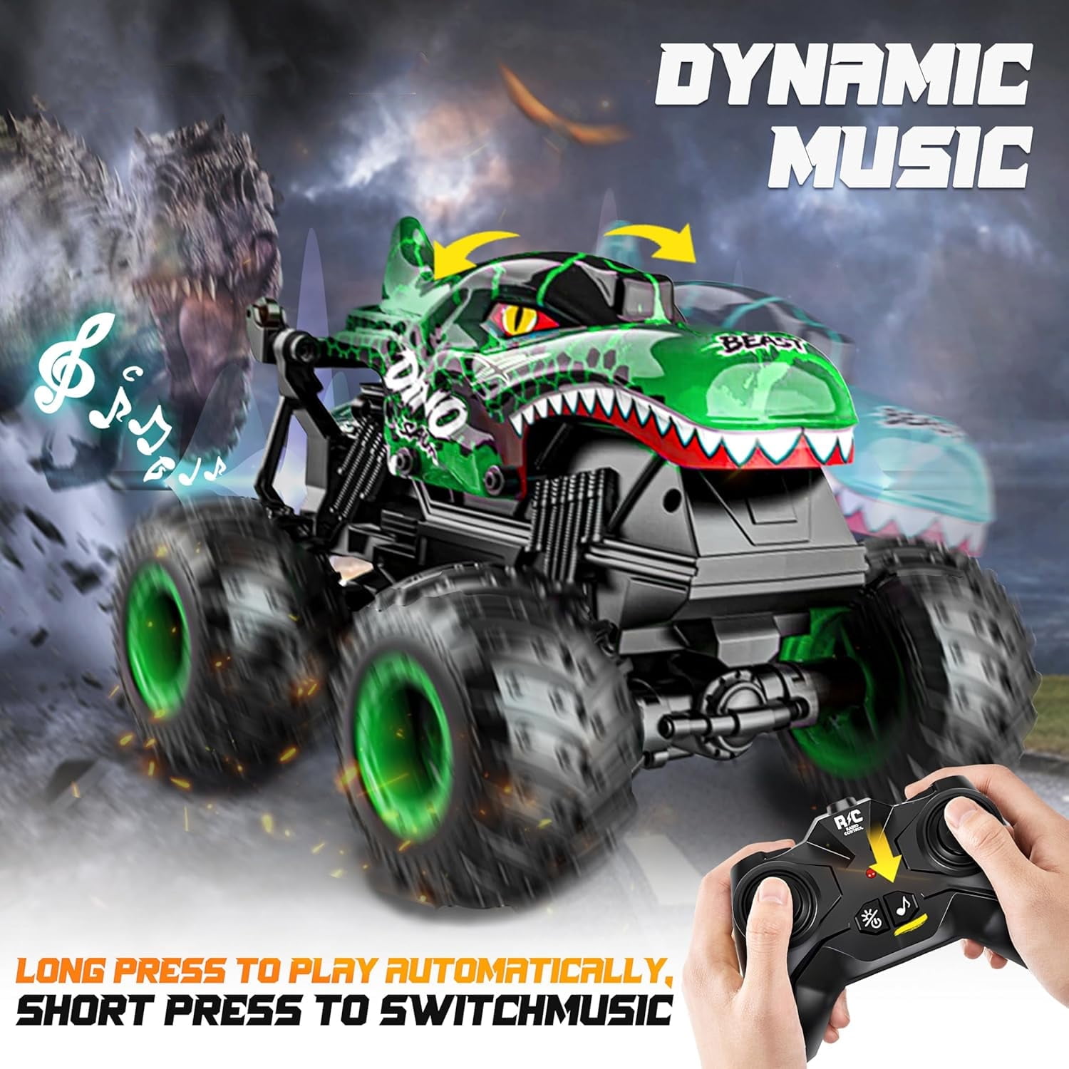 VKFVKF RC Monster Truck Toys, Remote Control Cars for Kids, Dinosaur RC Cars with Light & Music,Stunt, 360° Spin, Walk Upright