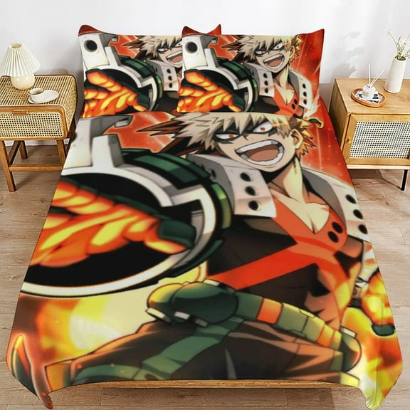 My Hero Academia 3 Pieces Bedding Set 3D Printed Lightweight Bed Quilt Set Comforter Cover Set for Girls Kids Teens, 1 Quilt Cover 2 Pillowcases 86"x70"