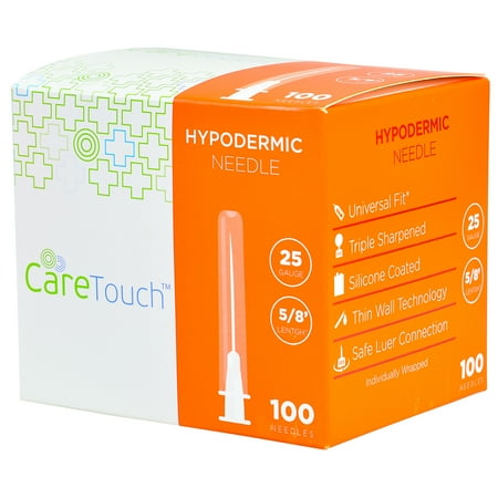 Care Touch Hypodermic Needle - Universal Fit & Triple Sharpened, 25 Gauge x 5/8" (Pack of 100) - NO SYRINGE