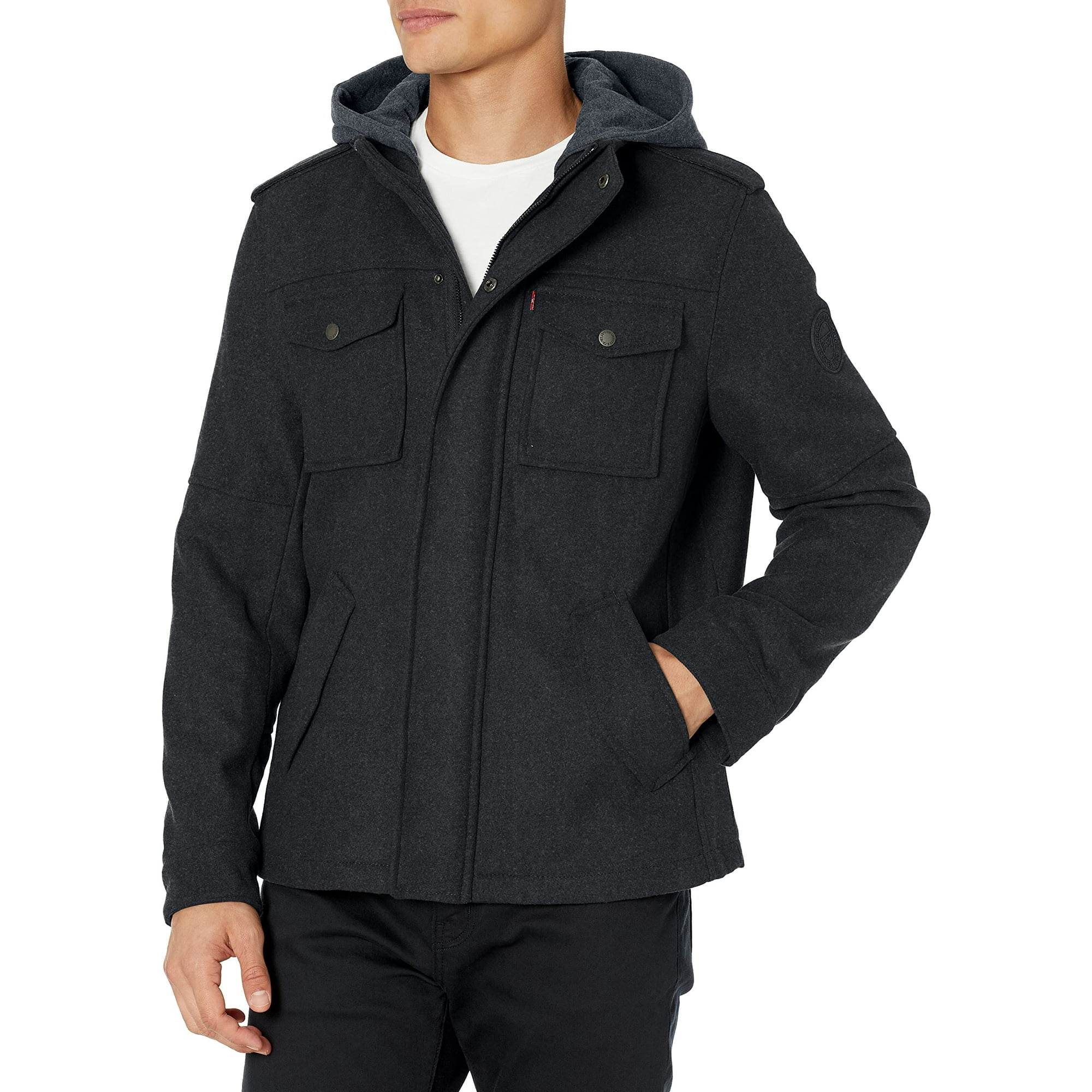 Levi's Men's Big and Tall Wool Blend Military Jacket with Hood, Charcoal,  LT | Walmart Canada