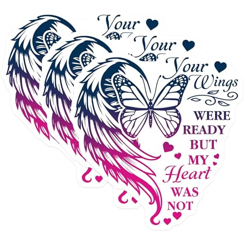 (3 Pack) Butterfly Wing Decals - Memorial Saying Decal - Heart Decals - 3 Inches On Longest Side - Easy Peel & Apply - Made in USA - 3MCS2490
