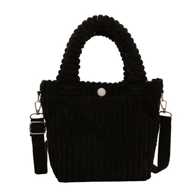 Bolso de hombro de pana para mujer, bandolera de color liso con correa ajustable y asa superior para desplazamientos diarios por la calle.