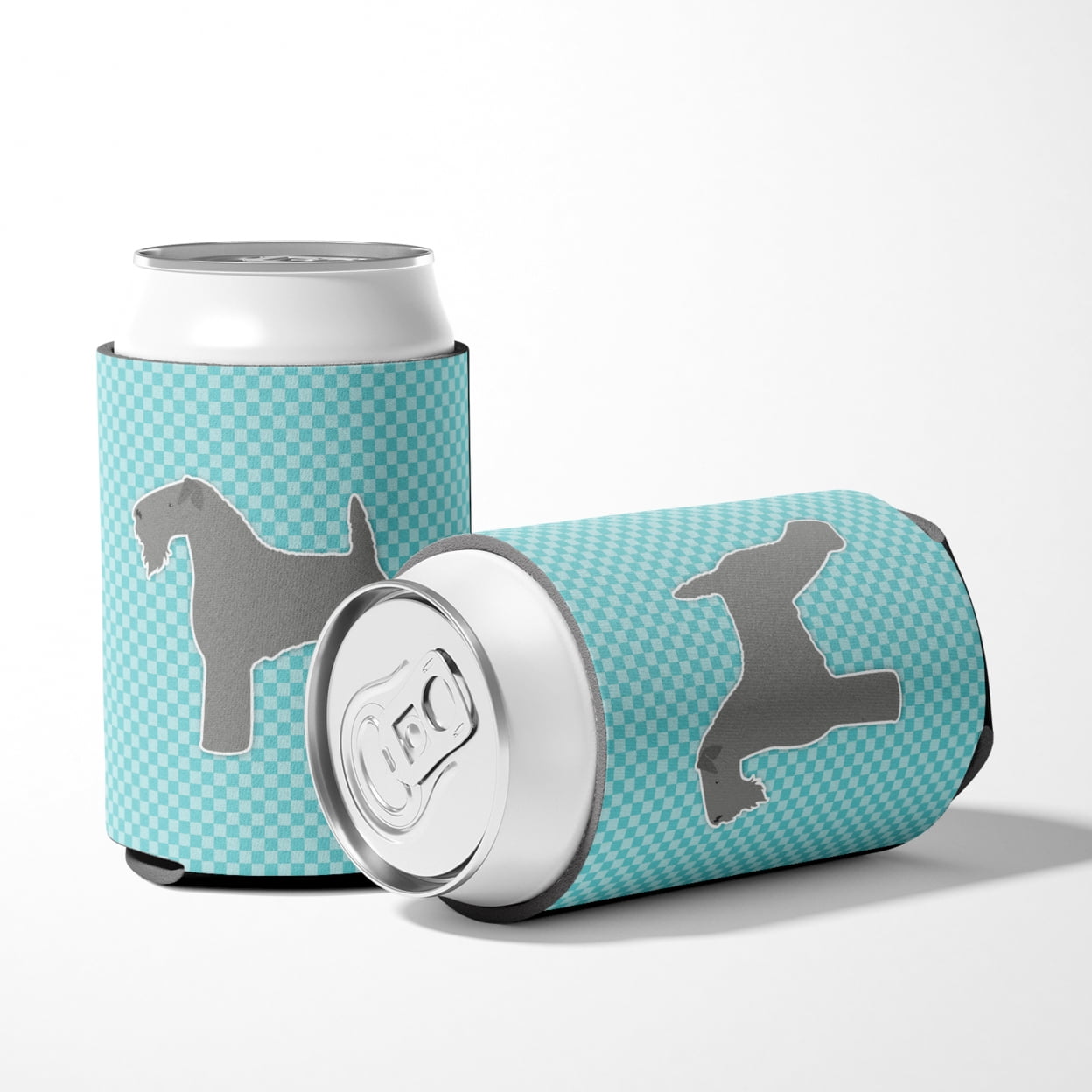 Caroline's Treasures BB3692CC Kerry Blue Terrier  Checkerboard Blue Can or Bottle Hugger, Can Hugger, multicolor