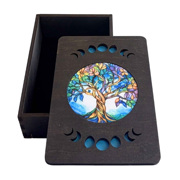 AllTru2U Tree of Life Wooden Tarot Card Box, Spiritual Decor for Oracle Decks