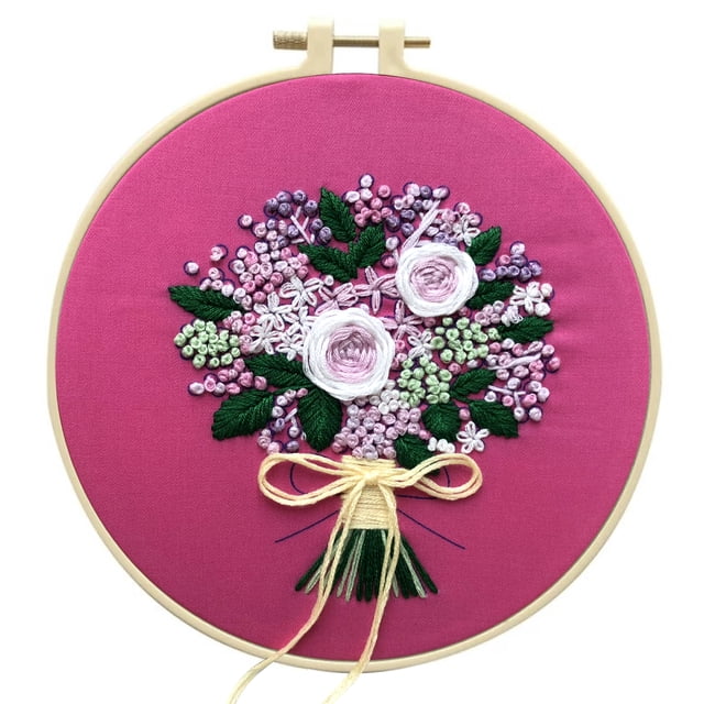 Amdohai Embroidery Kit for Beginners Cross Stitch Kits Include European Embroidery Special Clothe with Floral Pattern Embroidery Hoop Threads And Needles