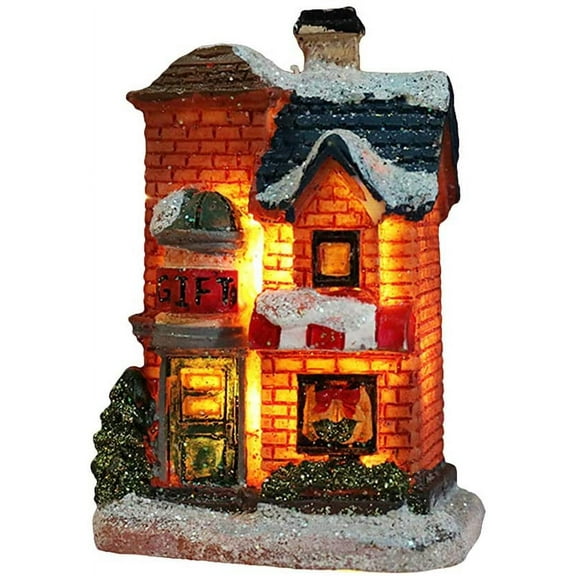 Home Christmas Cottage LED Holiday Light Figurines Resin Lighted Indoor Decoration Houses Village Cottage for Festive Decorations Christmas Festive Fiber Optic for Table Top Decoration