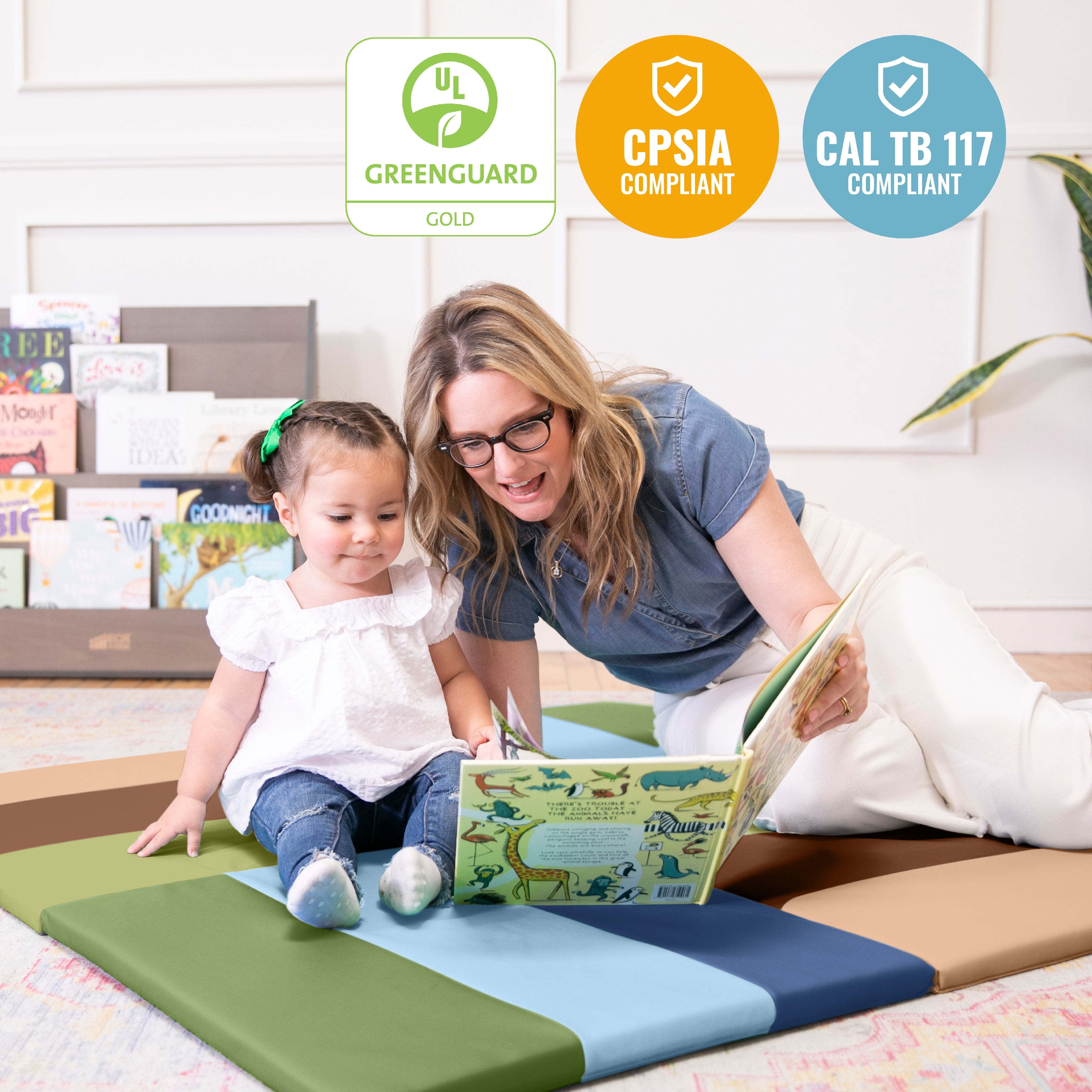 ECR4Kids SoftZone Turning Tiles Folding Activity Play Mat, 48in Square, Baby Essentials, Earthtone