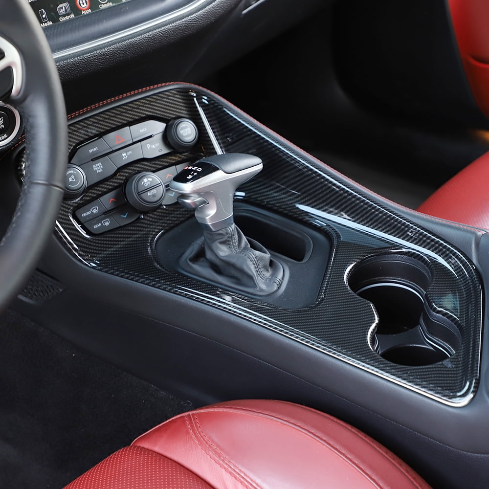 CheroCar Car Gear Shift Panel Trim Cover Carbon Fiber for Dodge Challenger 2015-2023 Black