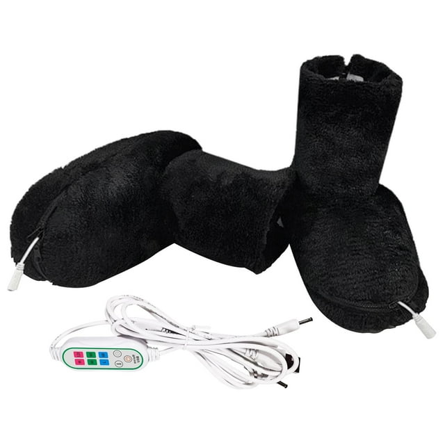 Botas eléctricas suaves con calefacción por USB, lavables y cómodas, para uso doméstico en interiores. Negro