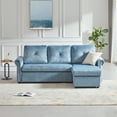 thumbnail image 2 of SEGMART Mid-Century Sectional Sofa with Pull-Out Twin Size Sleeper, 83.46" x 53.54" x 34" Upholstery Fabric Sectional Sofas Sleeper with Storage Chaise Lounge, Solid Wood Frame, 900lbs, Blue, SS1646, 2 of 9