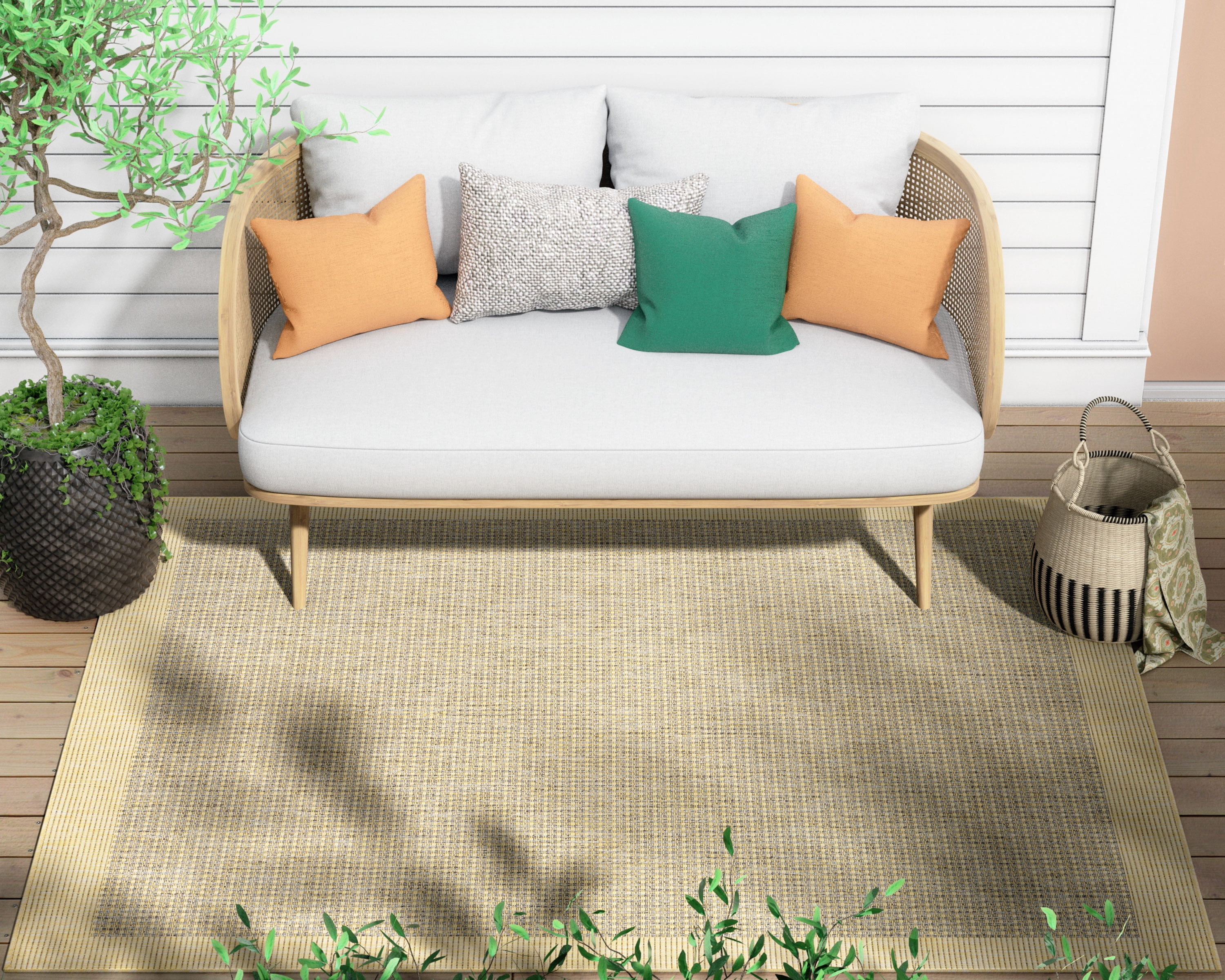 Well Woven Medusa Odin Solid & Striped Yellow 5'3" x 7'3" Indoor/Outdoor Flat-Weave Area Rug