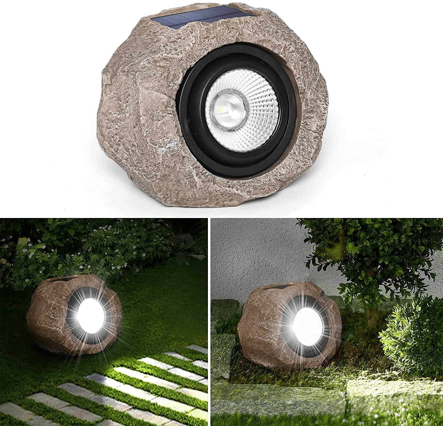 Solar Rock Landscape Light, Waterproof Stone Pathway Garden Lamp with LED Spotlight, Outdoor Yard & Patio Lighting