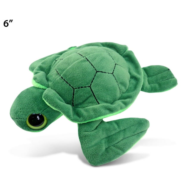 DolliBu Plush Sea Turtle Stuffed Animal - Soft Huggable Big Eyes Green