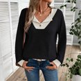 thumbnail image 4 of ZUKMRJPC Womens Quarter Button Sweaters Fall Trendy Patchwork Long Sleeve V Neck Shirts Collared Pullover Sweatshirt Casual Work Knit Tops, 4 of 5