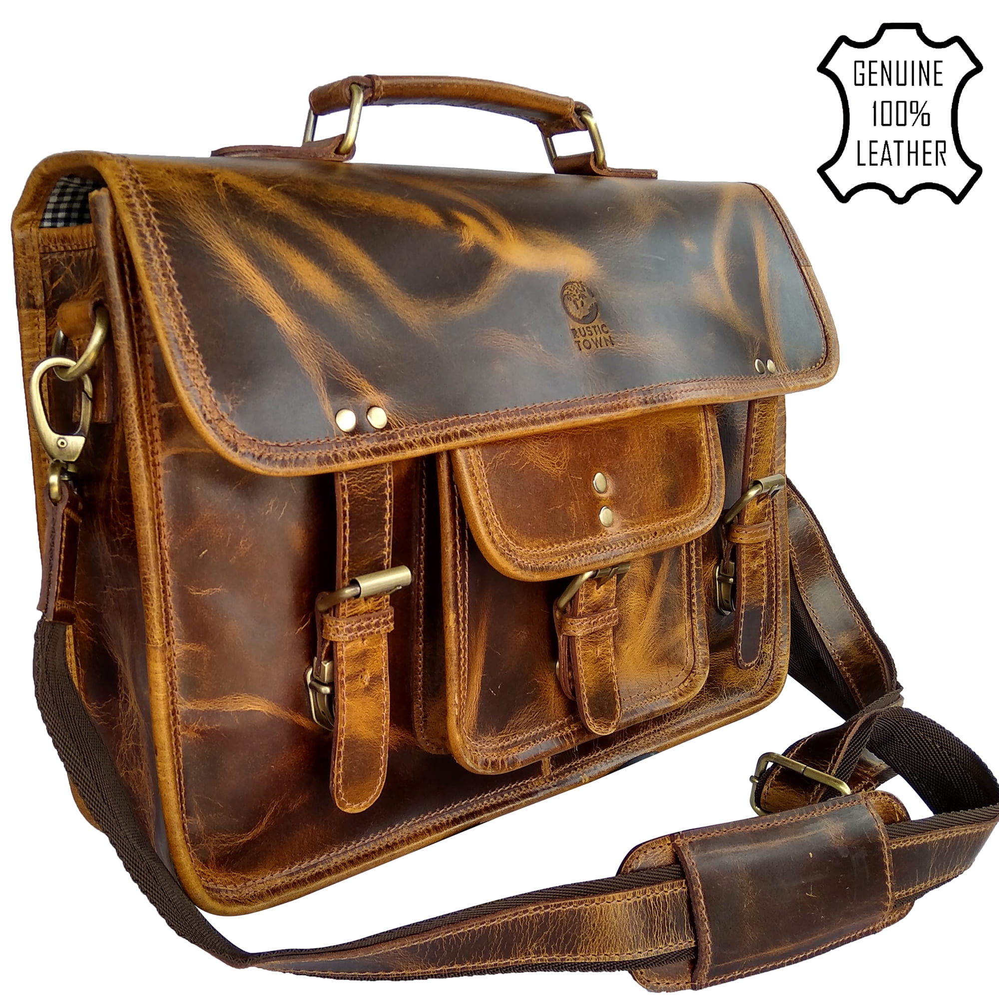 Vintage laptop leather bags Sora messenger brown eco-friendly office briefcase
