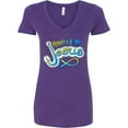 thumbnail image 3 of Inktastic Hooked on Jesus Christian Women's V-Neck T-Shirt, 3 of 5