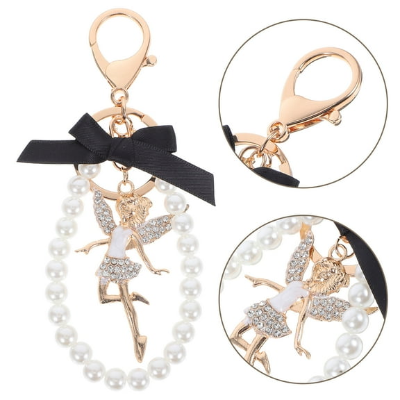TABLZONE backpack keychain accessories Angel Bow Pendant Keychain Elegant Black Silk 1Pack for Girls Purse