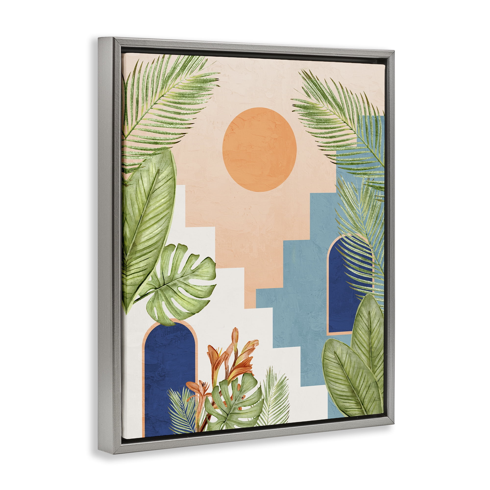Stupell Industries Desert City with Palms Scenery Painting Gray Floater Framed Canvas Art Print Wall Art, 25 x 31
