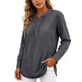 thumbnail image 4 of Womens Denim Shirt Long Sleeve Button Down Shirt Casual Jean Shirt Jacket Vintage Denim Blouses Tops with Pockets Gray XL, 4 of 6