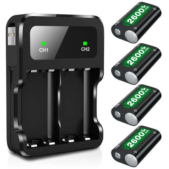 Baterías Recargables 4x2600mAh para Xbox Series X/S y One S/X con Estación de Carga Rápida - Paquete de Batería para Control Xbox