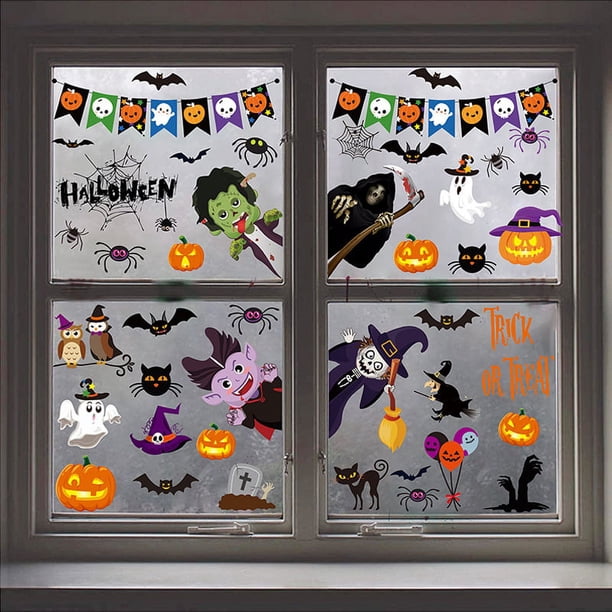 ZHAOCHENG Decoración de Halloween Adesivi per Finestre Vetrine Gatto Pipistrello Fantasma Vetrofanie Raccapriccianti Pegatinas de Halloween Accesorios para fiesta de Halloween Festival, naranja, 21x29