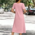thumbnail image 5 of XUNKUSGA Long Sundresses for Women Classic V Neck Pleated Short Sleeve A Line Dress Lightweight Casual Soild Color Maxi Dress with Pockets for Beach,Pink,L, 5 of 6
