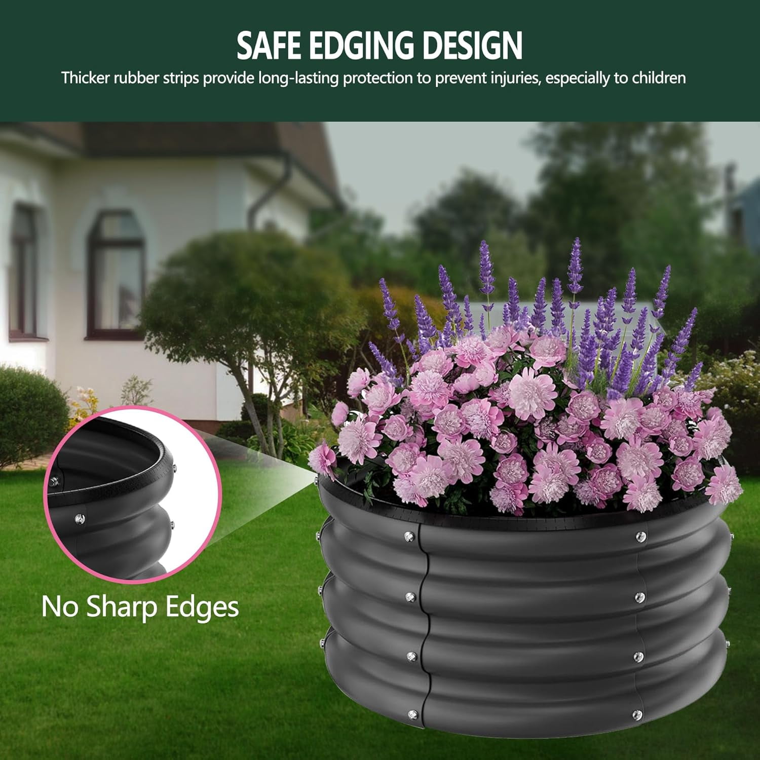 Garvee 3 Pack Round Metal Planters Galvanized Raised Garden Bed 23.62 x 23.62 x 11.02", Black