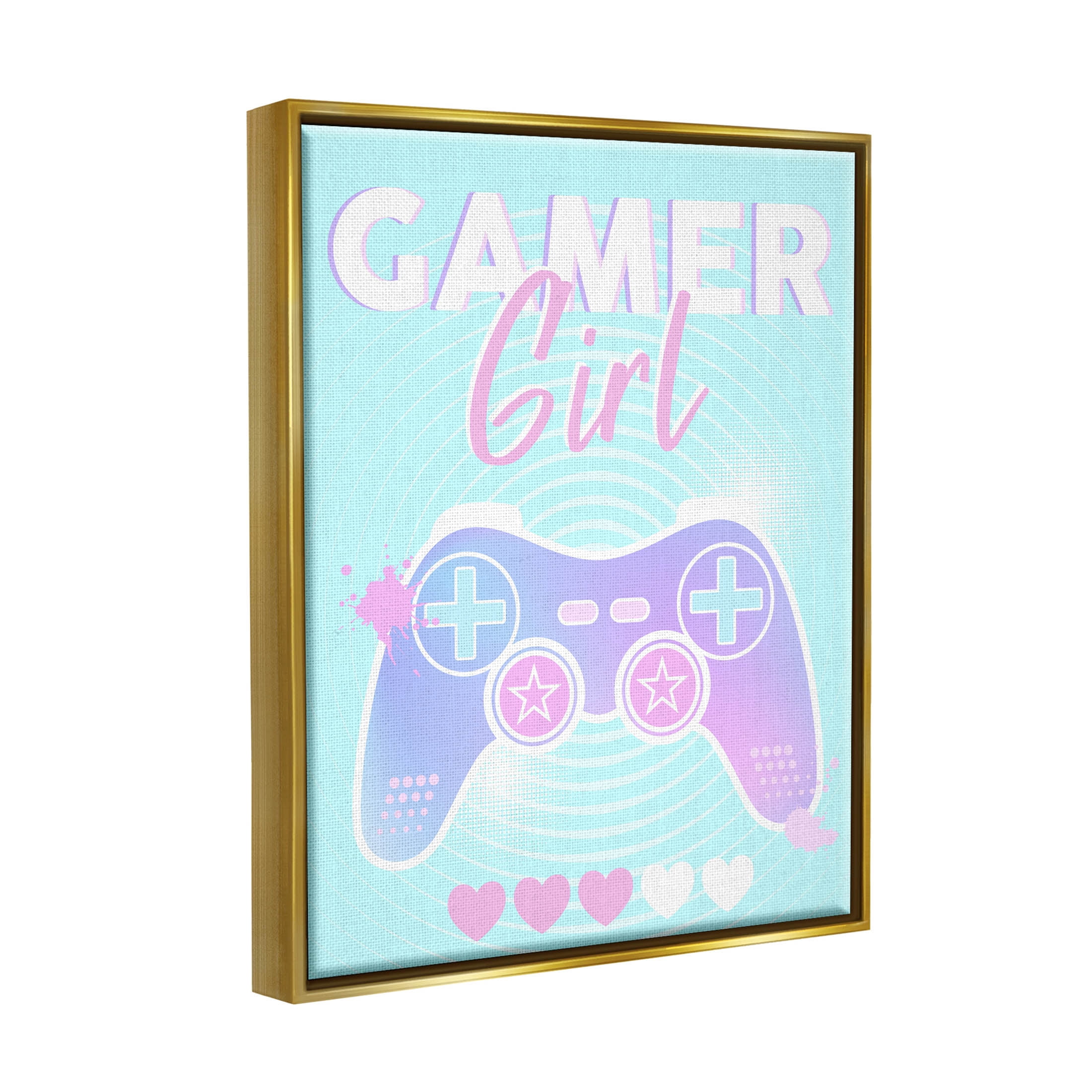 Gamer Girl Pastel Controller Art for Kids Graphic Art Metallic Gold Framed Art Print Wall Art