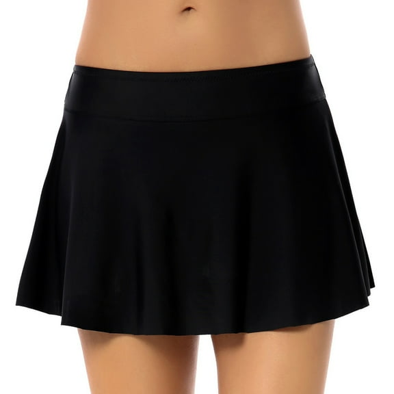 Swim Skirt Womens High Waisted Swimsuit Skirt Built-in Swim Bottoms, Black S-2XL
