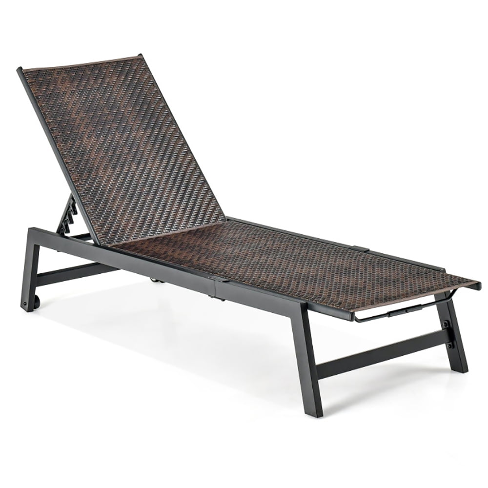 Aimee Lii Patio PE Rattan Chaise Lounge with 5-Level Backrest and Wheels, Patio Loungers, Brown Aimee Lii Patio PE Rattan Chaise Lounge with 5-Level Backrest and Wheels, Patio Loungers, Brown