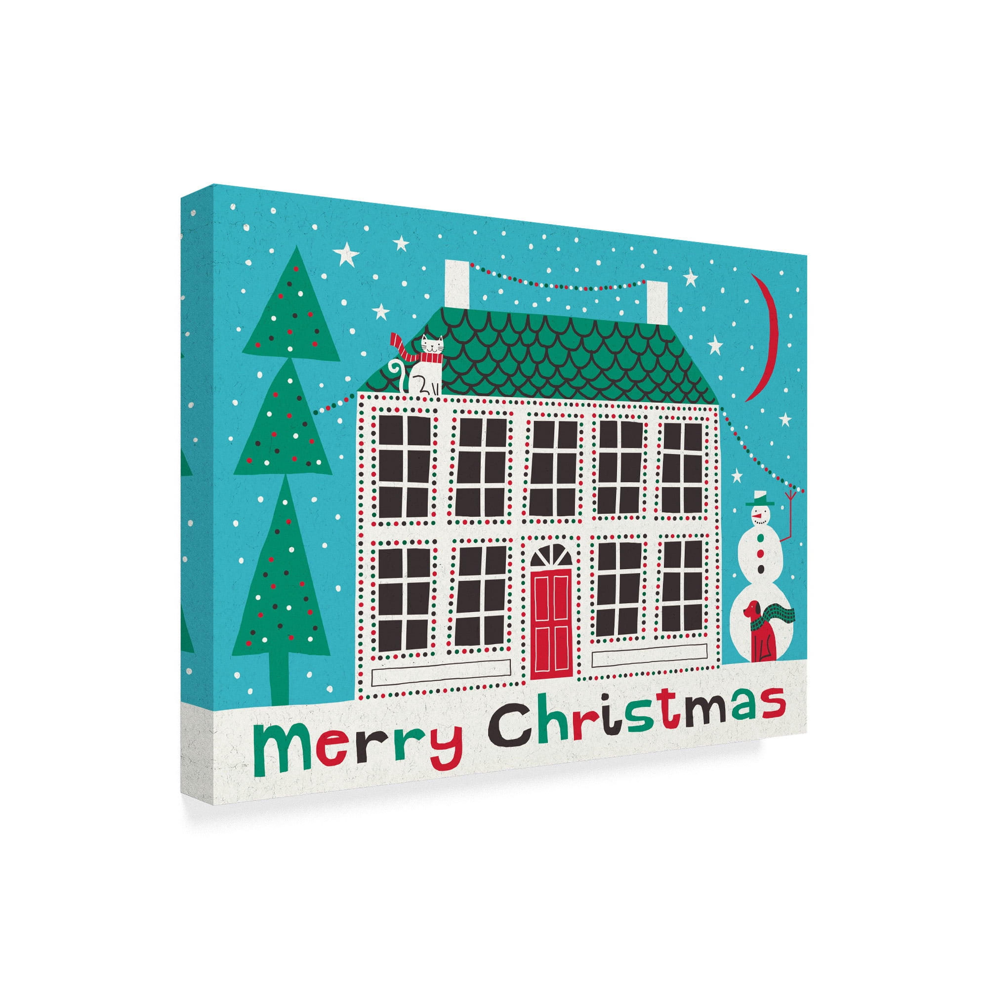 Trademark Fine Art 'Jolly Holiday Home on Blue Merry Christmas' Canvas Art by Michael Mullan