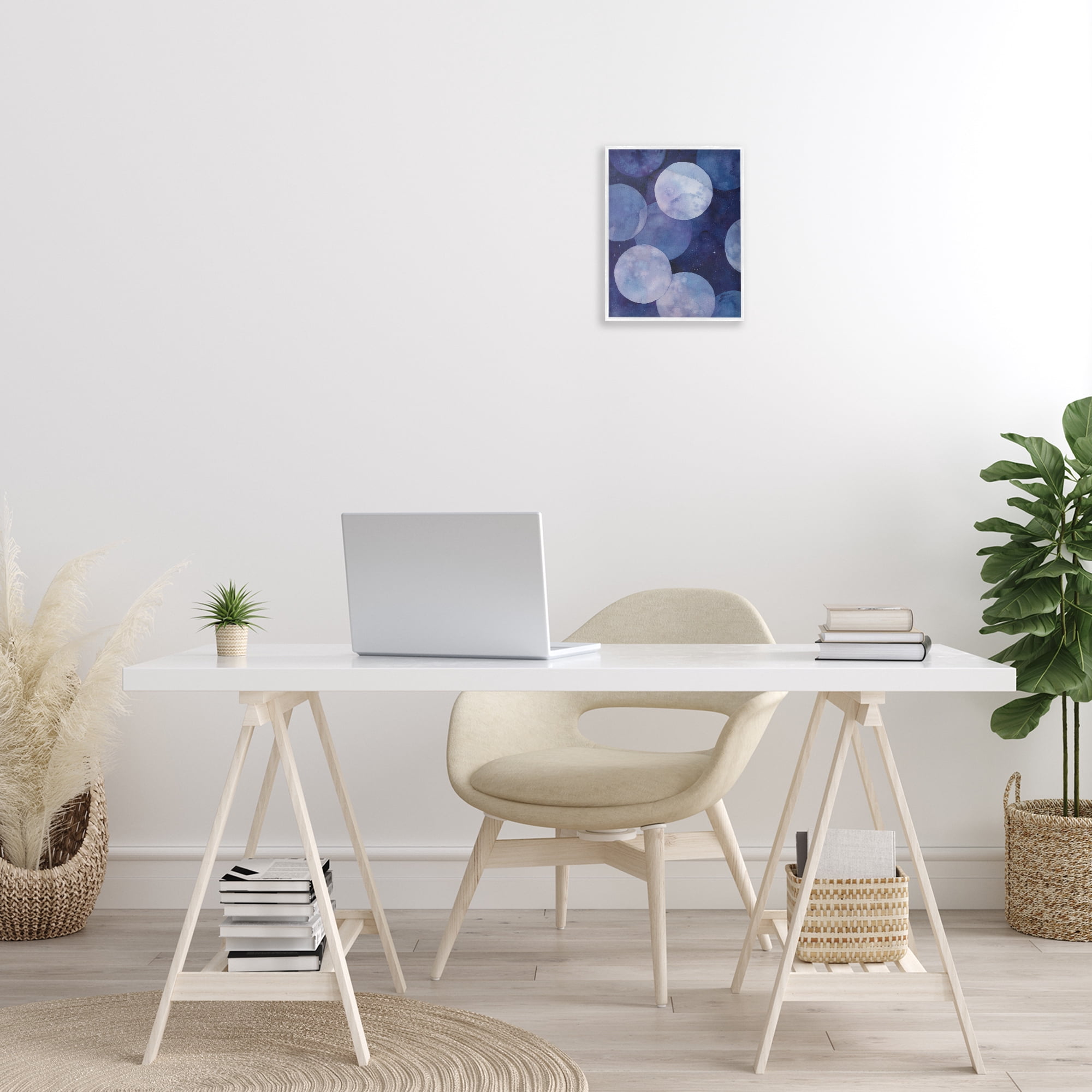 Stupell Industries Layered Circles in Space Abstract Painting White Framed Art Print Wall Art, 11 x 14