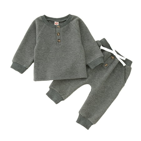 

GWAABD Boy s Clothes Set Toddler Boys Winter Long Sleeve Solid Colours Tops Pants 2PCS Outfits Clothes Set for Babys Clothes