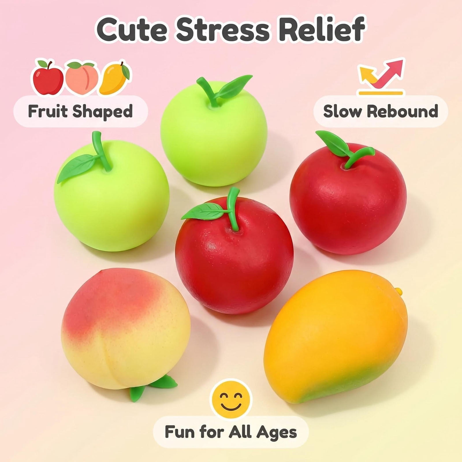 Bomd Fruit Squishies Stress Relief Toys 6 Pack, Slow Rising Soft Squishies, Cute Fruit Squeeze Toys for Kids and Adults, Anxiety Relief Fidget Toys, Party Favors