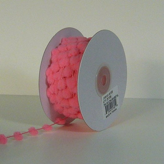 25 Yards Fuzzy Pom Pom Wired Trim Ribbon Lace - Pink