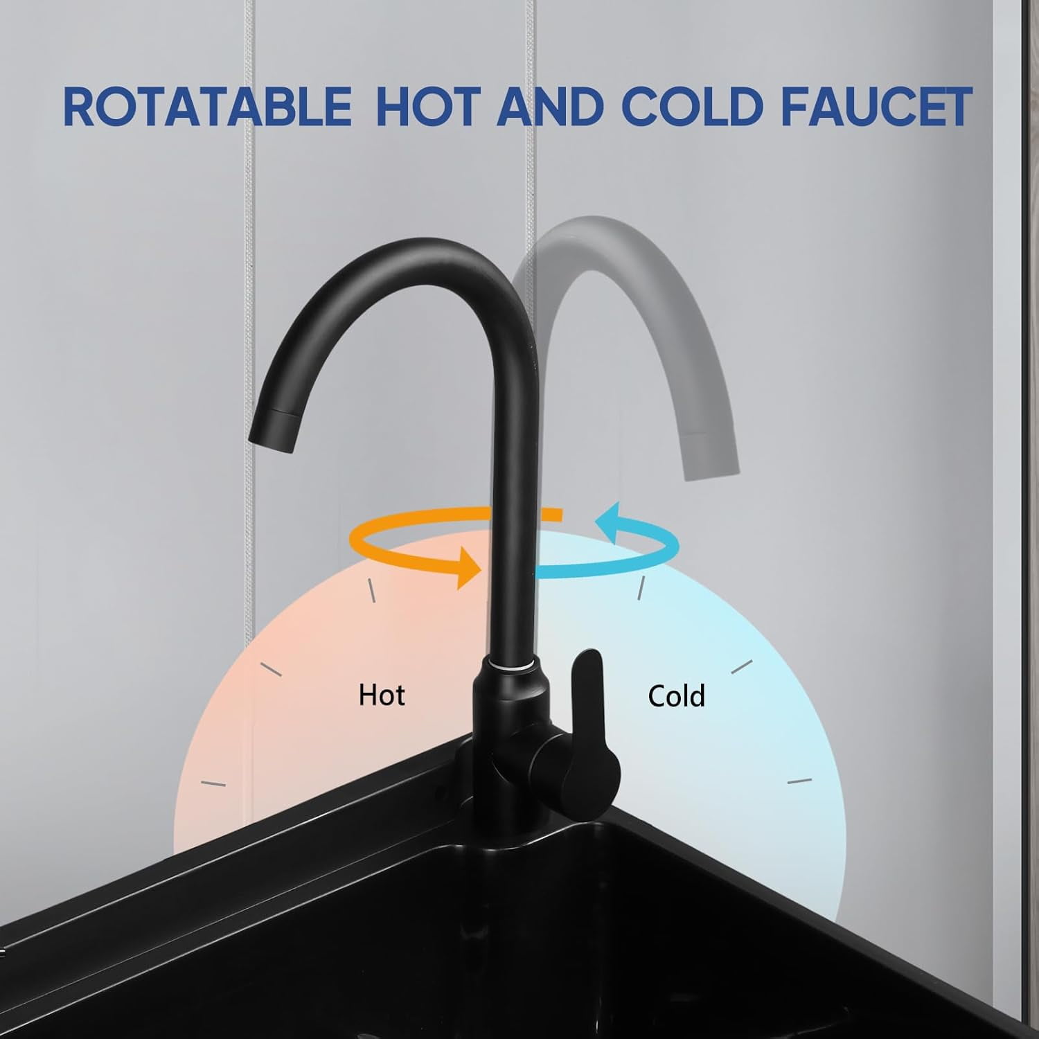 ROVSUN Plastic Wall-Mounted Utility Sink, Wall-Mounted Utility Tub with Wall Bracket, Hot&Cold Faucet, Drain Plug, Perfect for Basement, Laundry Room, Garage or Shop and More, Black