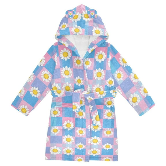 FORMRS Niños Bathrobe Unisex Hooded Robe Soft Plush Pajamas Sleepwear, Size 2-3T, Playful Daisy
