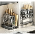 thumbnail image 4 of Oggfader Stainless Steel Kitchen Organizer Rack - Multi-functional Knife & Cutting Board Holder with Drainer, Chopstick Spoon Fork Storage, Detachable, Gray, 4 of 6