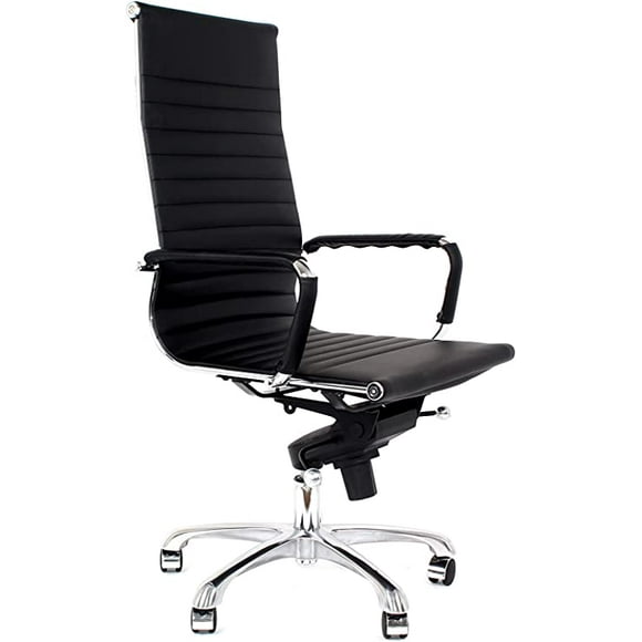 Silla Oficina Ejecutiva Grupo Microtec Piel Italiana Negra Replica Estilo Eames Aluminium EPI