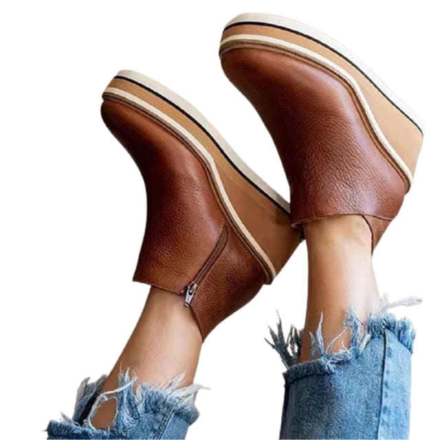 Bottines pour Femmes Couleur Unie Bout Rond Chaussures Compensées Chaussures Décontractées à la Mode